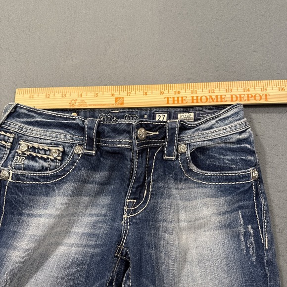 Miss Me Easy Capri Jeans Women 27 Distressed Embellished THICK STITCHING - Picture 8 of 10